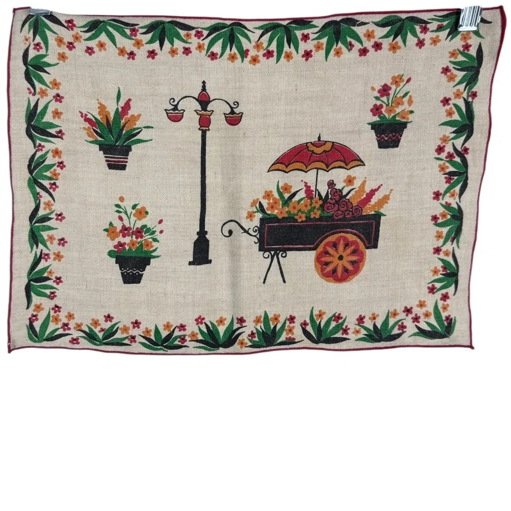 8 Vintage Floral placemats with Cart and Lamp Post
